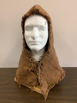 NO LABEL, Caramel Brown, Cotton, Tweed, Aged And Distressed Hood, Stained, Neck Tie, Made To Order,