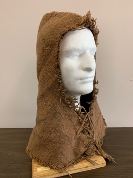 NO LABEL, Caramel Brown, Cotton, Tweed, Aged And Distressed Hood, Stained, Neck Tie, Made To Order,