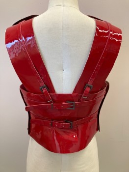 MTO, Red, Plastic, Solid, Hard Shell Embossed Front, Should And Back Straps With Buckles, Glossy,