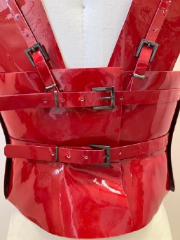 MTO, Red, Plastic, Solid, Hard Shell Embossed Front, Should And Back Straps With Buckles, Glossy,