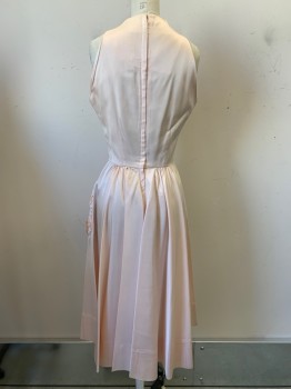 Mr. Mort, Blush Pink, Silk, Solid, Sleeveless, V Neck, Pleated Bottom, Side Pocket with Flower and Diamond Detail, Missing Diamond Studs and Minor Stains, Back Zipper,