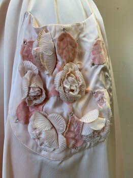 Mr. Mort, Blush Pink, Silk, Solid, Sleeveless, V Neck, Pleated Bottom, Side Pocket with Flower and Diamond Detail, Missing Diamond Studs and Minor Stains, Back Zipper,