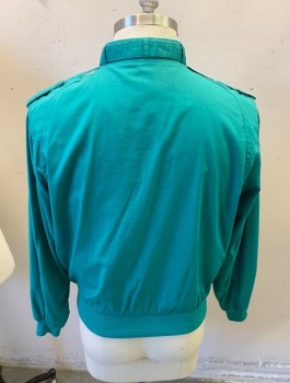 ABERDEEN, Jade Green, Poly/Cotton, Nylon, Solid, Zip Front, 3 Pockets, Epaulets, Snap Neck Closure