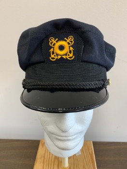 NO LABEL, Midnight Blue, Gold, Black, Cotton, Navy Officer, Round Crown, Front Bill, Rope Band