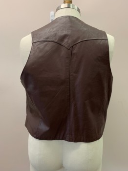 CONTINENTAL LEATHER, Brown, Leather, Solid, V-N, Button Front, 2 Pockets, Western