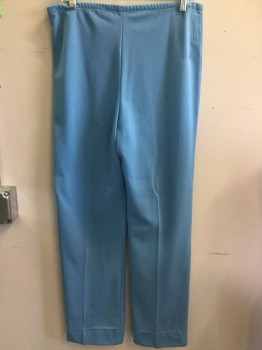 CREST CAREERS, Sky Blue, Polyester, Solid, Elastic Waist, Flat Front, Sewn Creased Legs