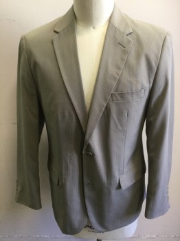 CANDA, Taupe, White, Polyester, Stripes - Pin, Single Breasted, 2 Buttons,  Notched Lapel,