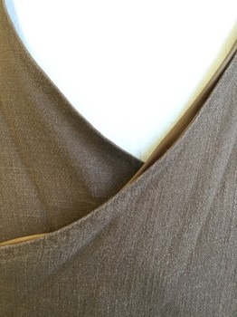 N/L (MTO), Brown, Lt Brown, Cotton, Polyester, Solid, Brown with Shinny Brown Lining, V-neck, Wraparound with Ties, 3/4 Sleeves