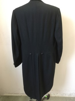 DOMINIC GHERARDI, Black, Wool, Polyester, Solid, Notched Satin Lapel, Open Front with 4 Buttons, Black Lining,