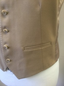 GIVENCHY, Tan Brown, Wool, Solid, Twill Weave, 5 Buttons, 2 Welt Pockets, Beige Lining and Back with "Givenchy" Repeating Pattern, Belted Back