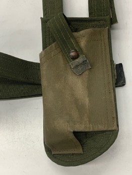 MTO, Olive Green, Nylon, Gun Holster Strapped to the Thigh and Hangs Off A Belt (Not Included), Velcro, Distressed,