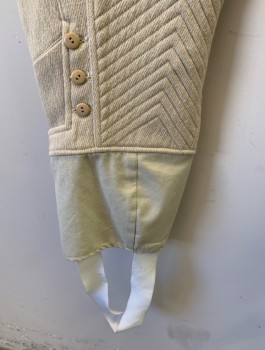N/L, Ecru, Wool, Solid, Ribbed Wool, Fall Front, 4 Pockets with Slanted Front Pockets, Belt Loops, 6 Buttons at Leg Openings, Stirrups
