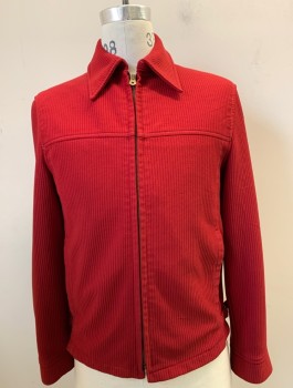 JACK NICKLAUS, Red Burgundy, Polyester, Ribbed, Collar Attached, Zip Front, 2 Side Pockets, Long Sleeves