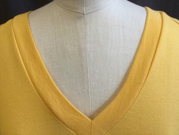 LIZ THOMAS, Yellow, Cotton, Polyester, Solid, V-neck, Raglan Short Sleeves, 2" Waistband