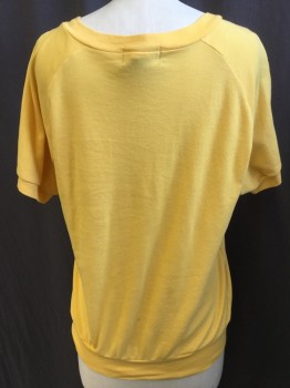 LIZ THOMAS, Yellow, Cotton, Polyester, Solid, V-neck, Raglan Short Sleeves, 2" Waistband