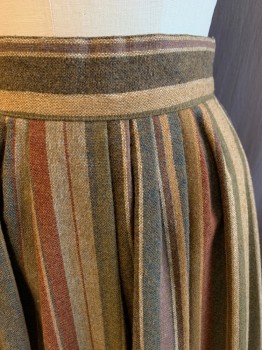 CLAUDE, Brown, Charcoal Gray, Tan Brown, Dk Red, White, Wool, Stars, Back Zipper, Pleated, Circle Skirt