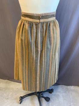 CLAUDE, Brown, Charcoal Gray, Tan Brown, Dk Red, White, Wool, Stars, Back Zipper, Pleated, Circle Skirt