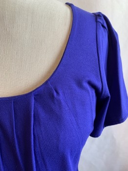 BANANA REPUBLIC, Primary Blue, Rayon, Spandex, Solid, Short Sleeves, Scoop Neck, Pleated Bust and Sleeves