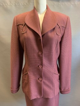ZELDA, Mauve Pink, Black, Wool, Holiday, C.A., Single Breasted, Button Front, 2 Welt Pockets, Loop Shape Trim with Rhinestones