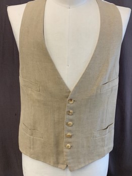 GIORGIO ARMANI, Beige, Off White, Gray, Linen, Silk, Solid, Stripes - Vertical , Button Front, 4 Pockets, Back Belt
