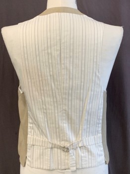 GIORGIO ARMANI, Beige, Off White, Gray, Linen, Silk, Solid, Stripes - Vertical , Button Front, 4 Pockets, Back Belt