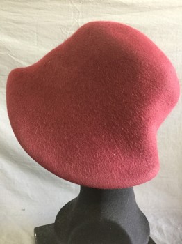IGNATIUS, Red Burgundy, Wool, Solid, Cloche, Wired Edge That Dips Down At Sides, 1920's Repro