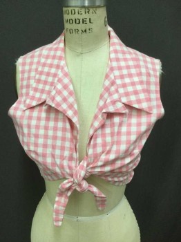BE PRECIOUS, Pink, White, Cotton, Gingham, Shirt/Top, Rockabilly Retro. Open Front Collar Atattched, Self Tie Cropped, Sleeveless