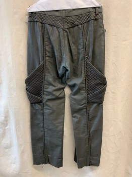 MTO, Olive Green, Dk Gray, Synthetic, Color Blocking, Center Front Leg Seams, Quilted Fabric Detail Forming Pockets, Belt Loops,