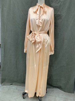 N/L, Peach Orange, Silk, Solid, Nightgown, Keyhole Front, Self Tie Collar, Smock Gathers at Shoulders, Long Sleeves, French Cuffs, Self Belt, Belt Loops, Multiples