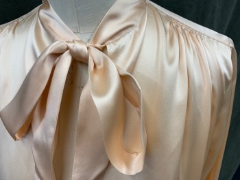 N/L, Peach Orange, Silk, Solid, Nightgown, Keyhole Front, Self Tie Collar, Smock Gathers at Shoulders, Long Sleeves, French Cuffs, Self Belt, Belt Loops, Multiples