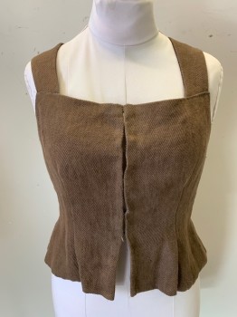 MTO, Brown, Wool, Solid, Twill, Square Neck, Hook & Eyes Front, Pleated Peplum