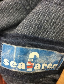 SEA FARER, Denim Blue, Cotton, Polyester, Solid, Flared Leg, Zip Fly, 4 Patch Pockets, Belt Loops,