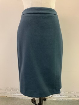 ANN TAYLOR, Dk Gray, Polyester, Rayon, Solid, Pencil Skirt, Dark Gray Stitching Creating Wide Trim Look on Left Front & Hem, 1 Slit, Zip Back