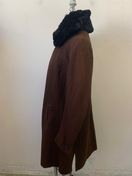 N/L, Dk Brown, Black, Wool, Wool, Solid, 13 Buttons 1 is Missing, 1 Large Fur Button on Fur Collar, 2 Welt Pockets, 5 Buttons on Sides and Embroidery Down Front & Back Sides, Shoulder Burn, Fur Collar is Patchy,