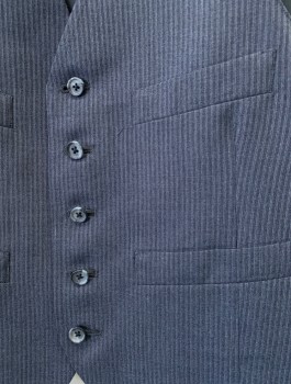CHRISTIAN DIOR, Blue-Gray, White, Wool, Stripes - Vertical , 5 Button, 4 Pocket