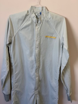 WORKLON, Lt Gray, Gray, Yellow, Polyester, Stripes - Pin, L/S, Collar Band, Zip Front, Chest Patch Strip