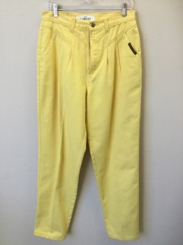 ROCKY MOUNTAIN, Yellow, Cotton, Solid, Denim, High Waisted with Chevron Yoke & 2 Pleat Front, 2 Slant Pockets, Zip Front