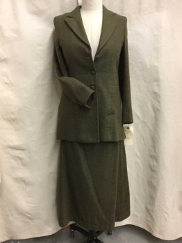 NO LABEL, Olive Green, Teal Blue, Red Burgundy, Wool, Tweed, Long Sleeves, 3 Button Closure, Peak Lapel, 2 Front Welt Pockets, 3 Buttons At Each Cuff, Lining Falling Out At Back Bottom Hem, Novelty Print Lining,