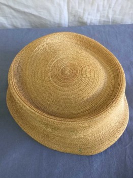 RONNIE, Tan Brown, Straw, Solid, Finely Ribbed Straw, Burgundy Brown Velvet Structured Straps Inside Hat, **Has Blue-green Stains