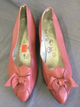 KHIR, Mauve Pink, Leather, Solid, Heels, Pointed Toe with Self Bow, 1" Kitten Wedge Heel,