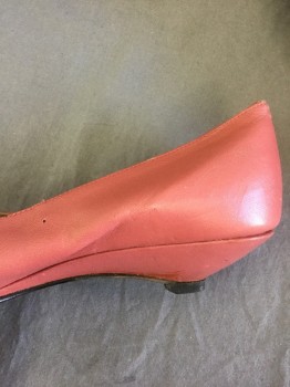 KHIR, Mauve Pink, Leather, Solid, Heels, Pointed Toe with Self Bow, 1" Kitten Wedge Heel,
