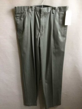 DOCKERS, Dk Olive Grn, Cotton, Solid, Pleated Front, Belt Loops, Zip Fly Twill