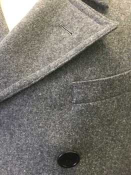 N/L, Gray, Wool, Solid, Double Breasted, Downward Tilted Peaked Lapel, 4 Pockets, Sienna Brown Silk Lining,