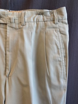 FACONNABLE, Khaki Brown, Polyester, Cotton, Solid, Pleated Front, Cuffed Hems, 5 Pockets, Belt Loops, Zip Front