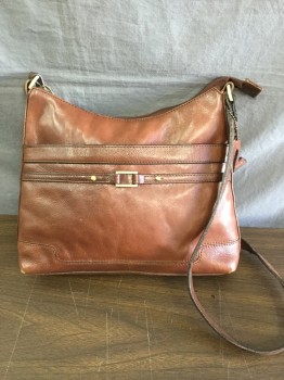 SPRING, Brown, Leather, Solid, Shoulder Strap Bag, Zip Closure, 1 Outside Pocket with Snap Closure and Buckle Detail, Adjustable Strap