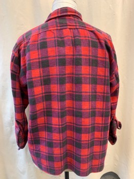 PALERMO, Red, Purple, Black, Wool, Plaid, Shacket, Collar Attached, Button Front, Long Sleeves, 2 Pockets, Cuff Buttons
*Faded