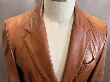REMY, Lt Brown, Leather, Solid, Single Breasted, 2 Buttons,  3 Pockets, Notched Lapel,