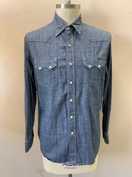 CIVILIANAIRE, Denim Blue, Cotton, Solid, Heathered, C.A., Snap Front, L/S, 2 Pockets,