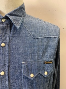 CIVILIANAIRE, Denim Blue, Cotton, Solid, Heathered, C.A., Snap Front, L/S, 2 Pockets,