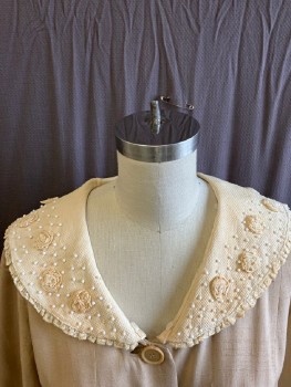 N/L, Ecru, Cotton, Solid, Shawl Collar- Pique, Plastic Beads, Flowers Made From Lace. Trimmed In Lace